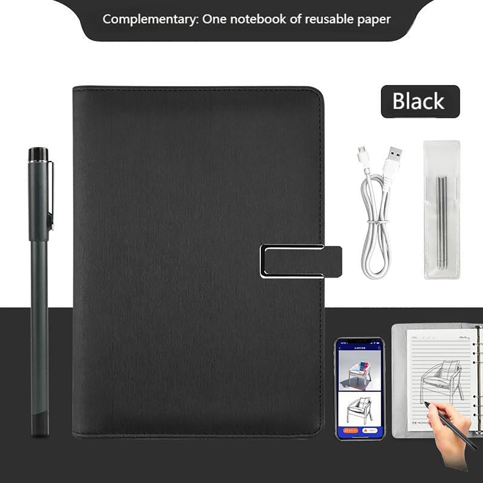 Penna Digitale a Sincronizzazione in Tempo Reale, Convertitore di Scrittura a Mano in Testo sul Telefono, Penna Intelligente Controllata a Voce per Note e Disegno Blue-Black