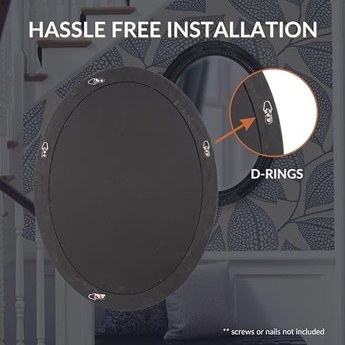 Miniatura 5 de Howard Elliott Queen Ann - Espejo de pared ovalado negro antiguo, espejos de tocador ovalados biselados colgantes con marco de madera para