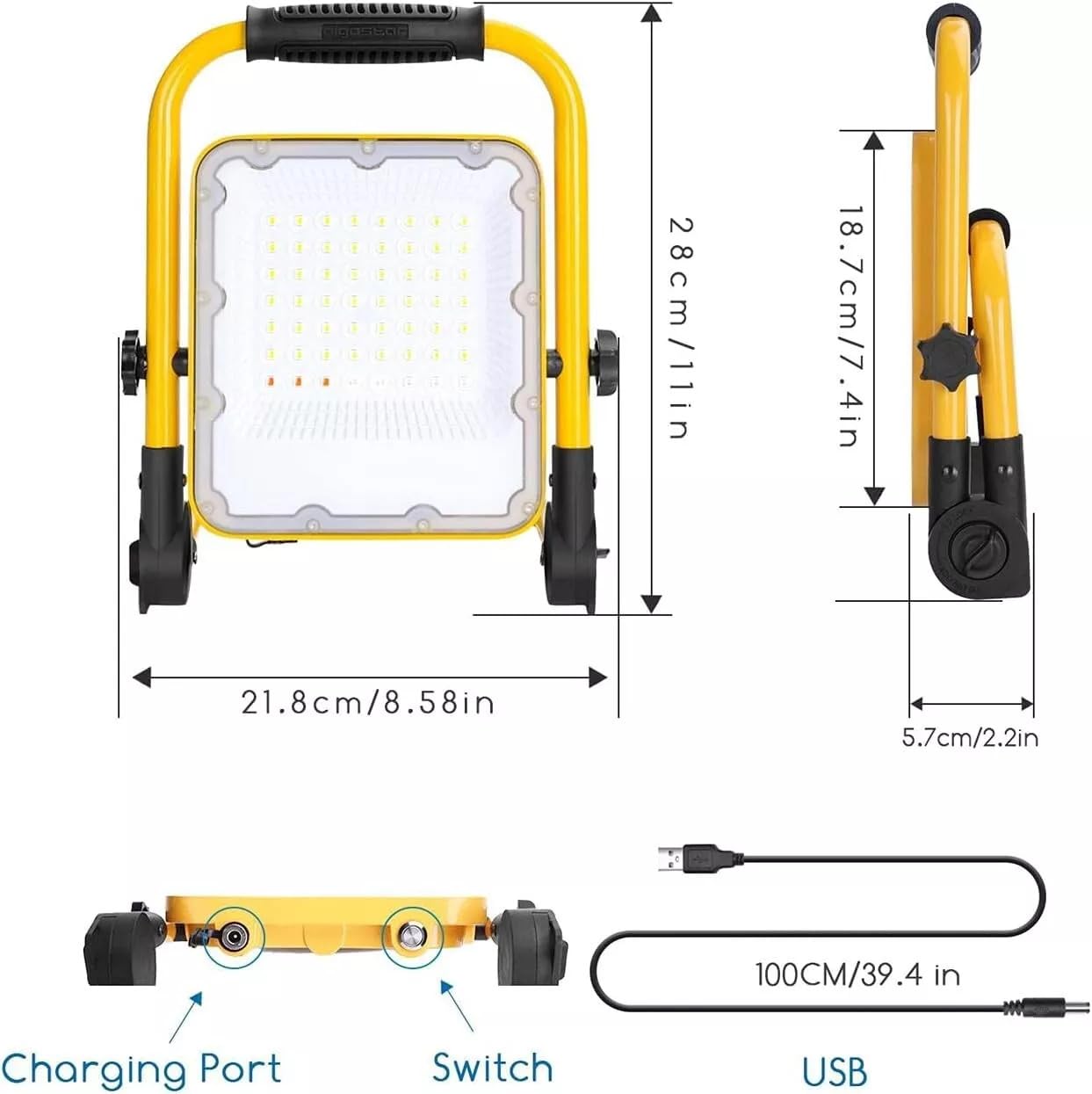 FARO LED RICARICABILE 200WATT FARETTO BATTERIE LUCE FREDDA REGOLABILE