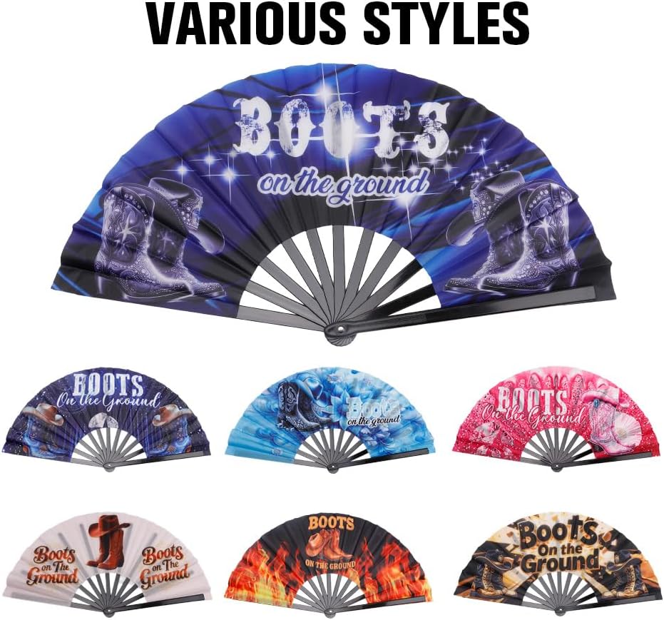 13'' Boots on The Ground Hand Fan, Large Folding Clacking Popping Fan for Line Dancing,Wedding Party Decoration, Festival Performance, Dance Accessory, Country Western Swing(Style 2)