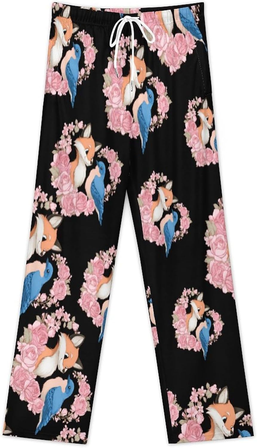 Fox Rose Cute Bird Lounge Pajama Pants for Men Print Loungewear Bottoms Sleepwear Pj Sleep Pant 5X-Large