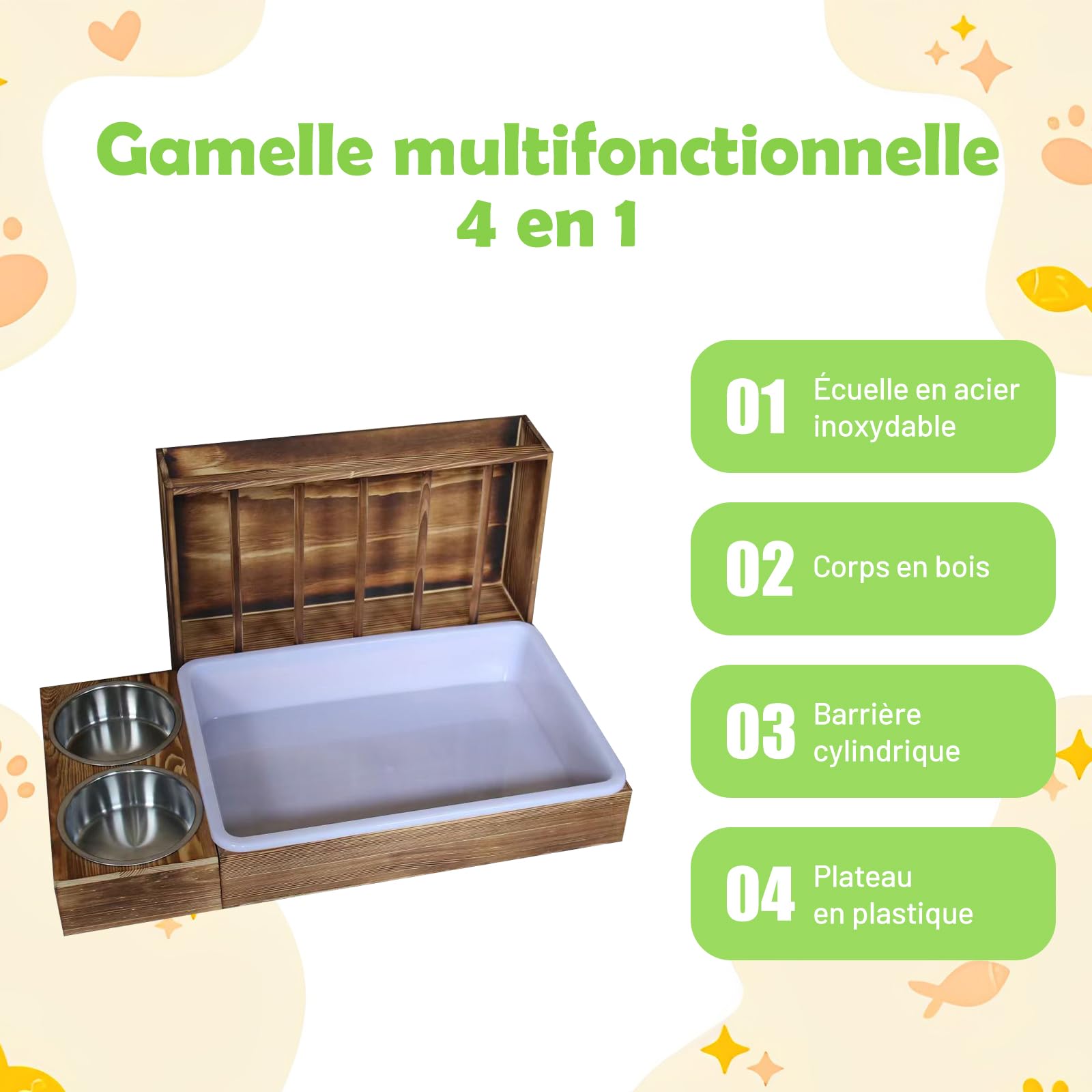 MagiDeal 4 en 1Mangeoire à Foin pour Lapins, Mangeoire en Bois pour Lapins avec Bac à Litière, Râtelier à Foin en Bois pour Petit Animal, Cochons D'in, Ratelier Foin Lapin Mangeoire