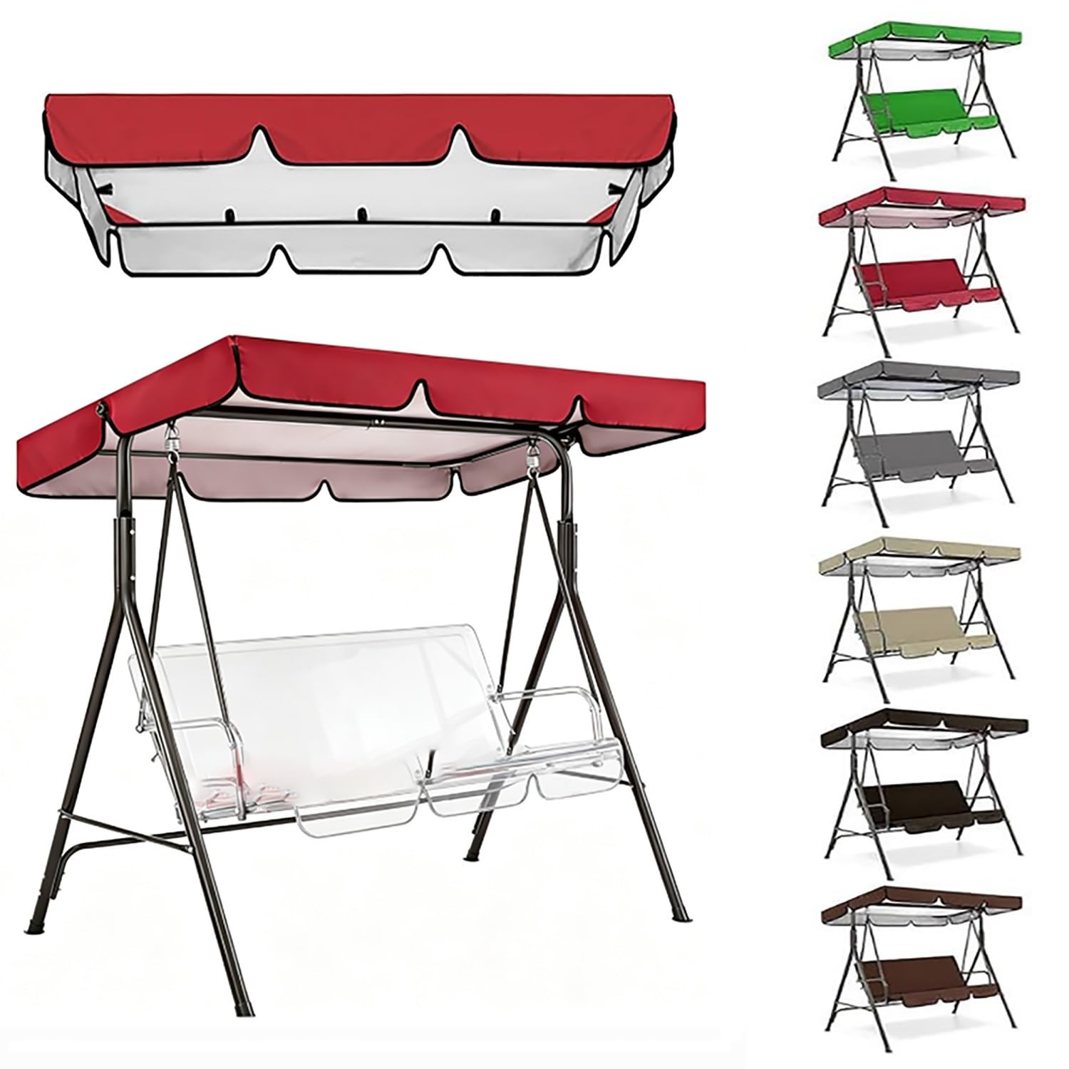 YCXHGK 75''×47'' 76.8''×49'' Swing Canopy Replacement, 2/3 Seater Sun Shade for Garden Hammock Furniture, Waterproof Swings Cover, Canopy Only(Red,164x114cm/64.6x44in)