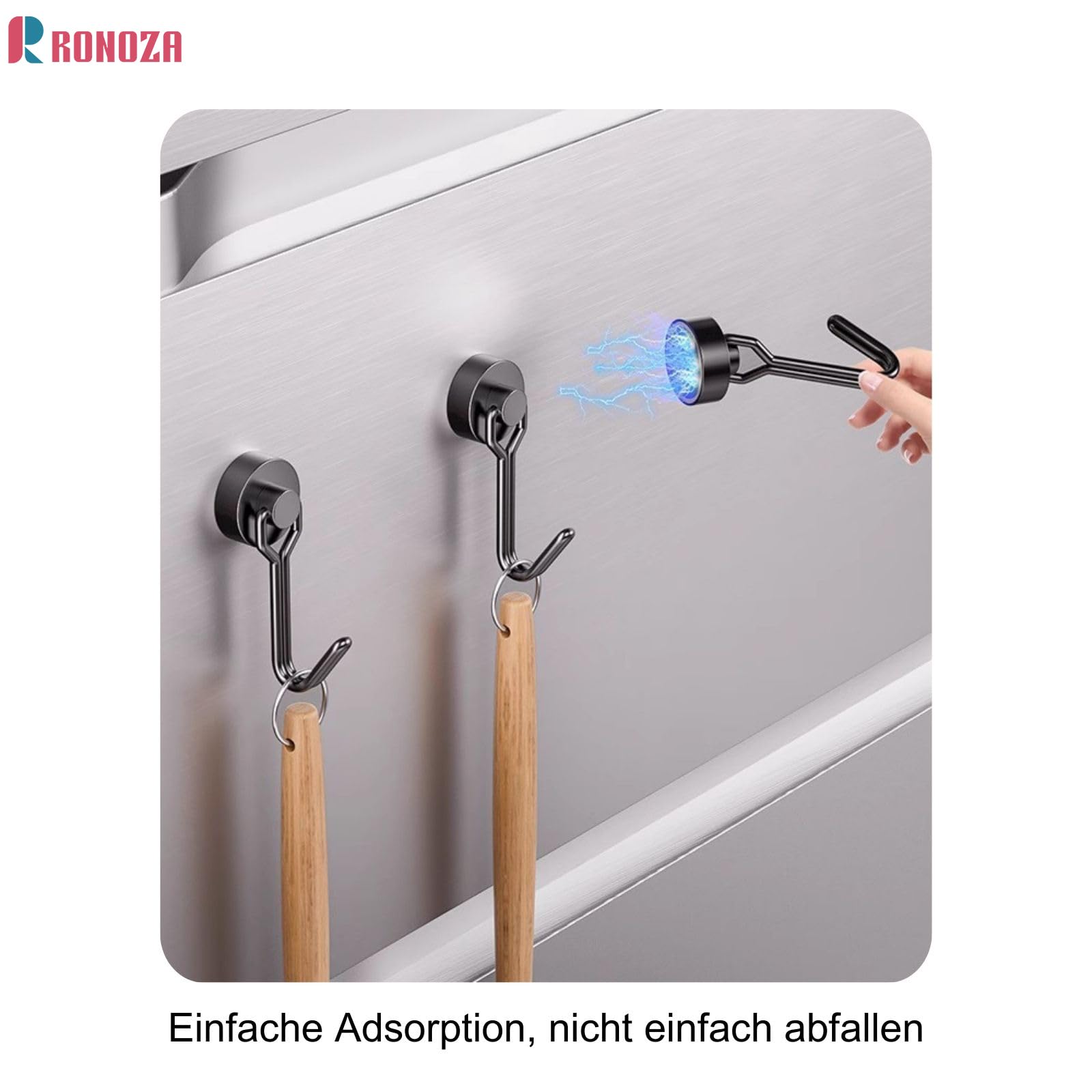Ronoza 5 sztuk haczyków magnetycznych, bardzo mocne, magnesy neodymowe, 16 mm, magnetyczne haczyki, maks. nośność 15 kg, nadają się do grilla, kuchni, gadżetów, szafek, biura, lodówki (czarne)