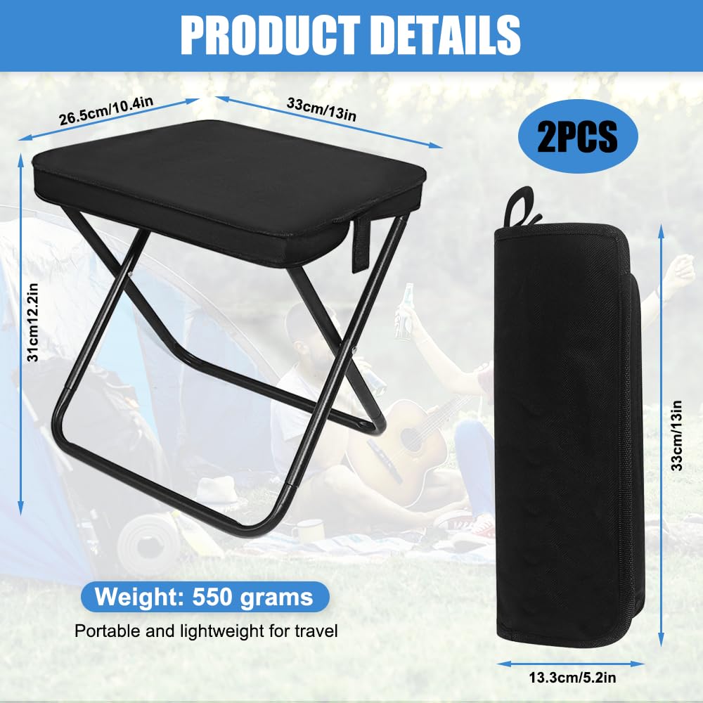 2 Stück Tragbarer Campinghocker Klappbar,33 x26.5 x31cm Camping Hocker,Leichter Angelhocker,Tragbarer Klapphocker mit Aufbewahrungsbeutel,für Angeln,Wandern,Garten,Grill,Strand