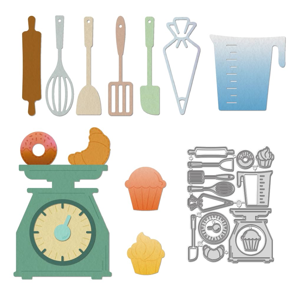 WADORN Kitchen Tools Cutting Dies Stencils, Kitchen Theme Tableware Kitchen Scale Metal Embossing Decoration Stencils Metal Embossing Stencils Template Mould for DIY Craft Album Paper Card Decor โ image 1