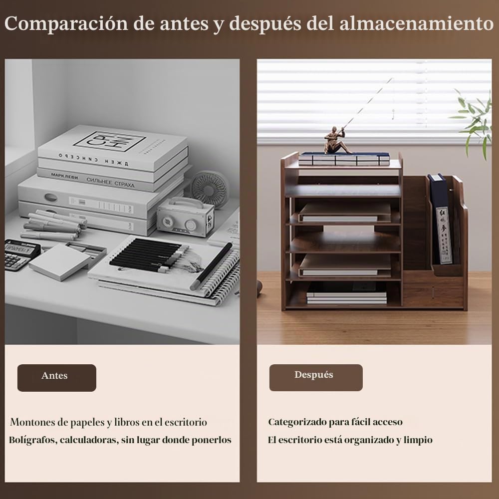Hggzeg Organizador de escritorio de madera, organizador de archivos y documentos de papel A4, caja de almacenamiento de suministros