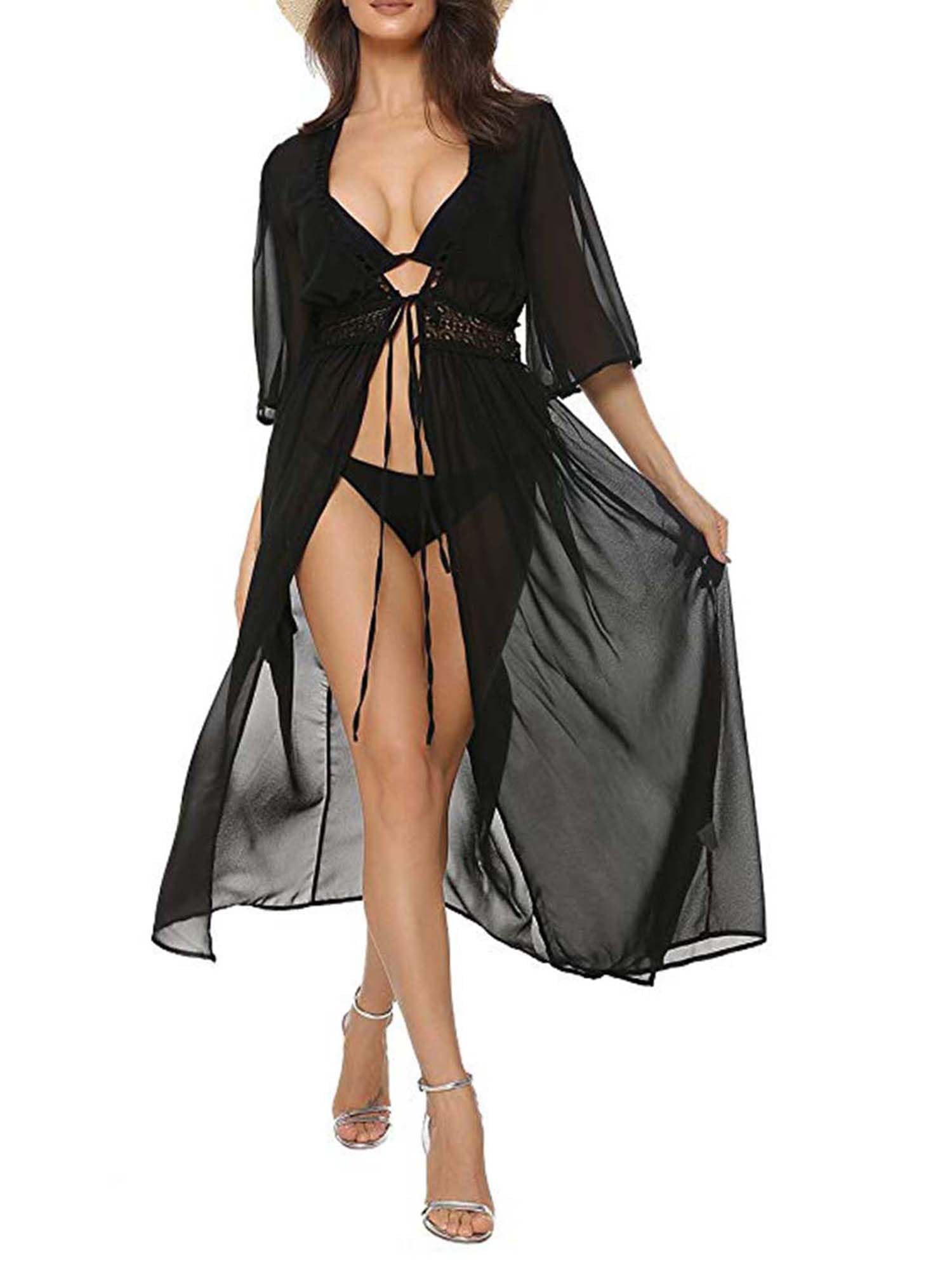 Womens Swimwear Cover Ups Sexy Open Front Beach Bikini Swimsuit Chiffon Kimono Long Maxi Cardigan