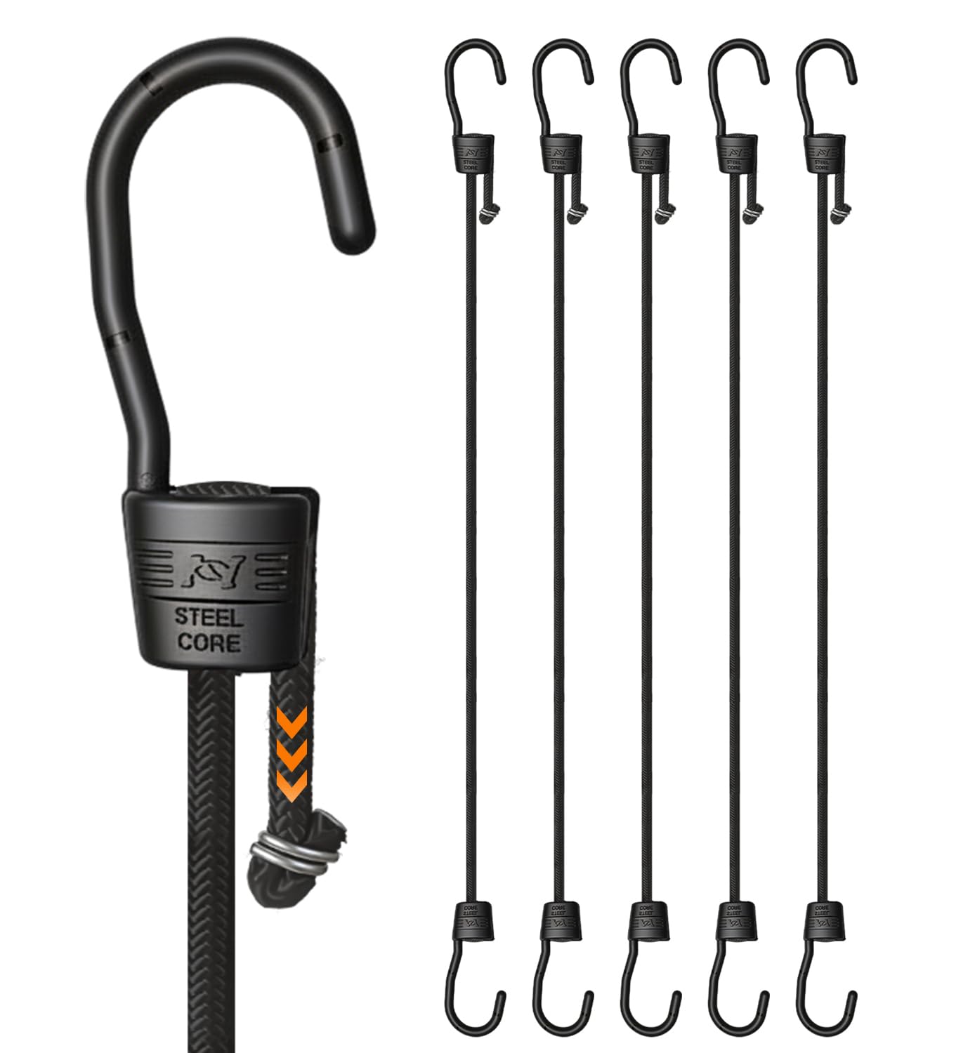 5 Pack 150cm (59 Inch) Adjustable Bungee Cords with Hooks – Heavy Duty Elastic Shock Cord Straps for Luggage, Roof Racks, Bike Racks, Camping, Car Roof, Tie Downs & Garage