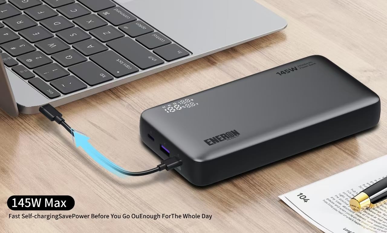 Powerbank ENERON 145 W, 25000 mAh, ładowarka do szybkiego ładowania, 2 x USB-C USB-A, zestaw akumulatorów, przenośny