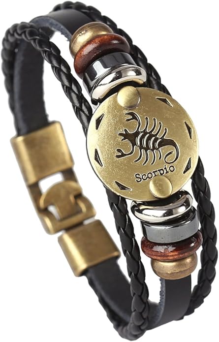 Hamoery Punk Alloy Leather Bracelet for Constellation Braided Rope Bracelet Bangle