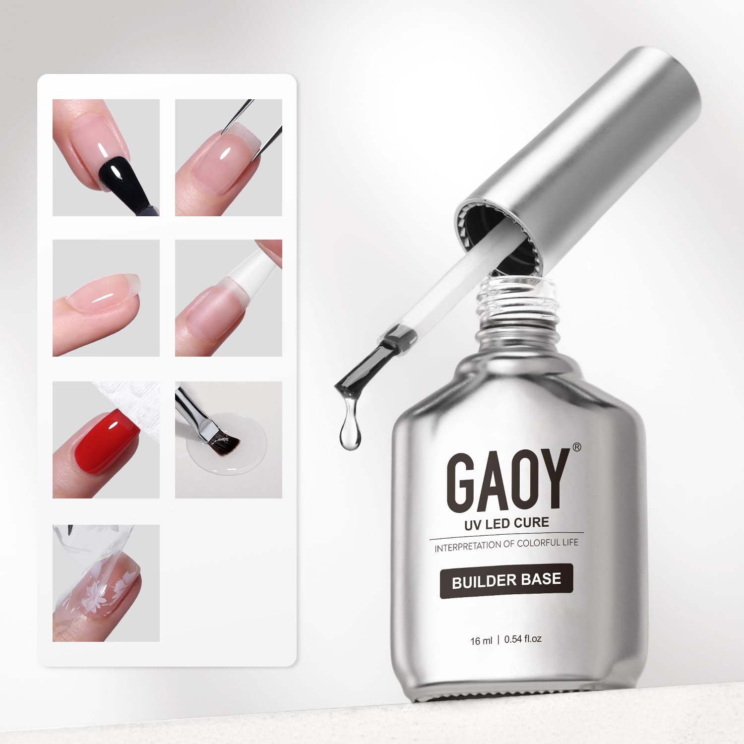 GAOY Clear Builder Gel for Nails, 16ml Rubber Base Builder Gel, Nail Strengthener in a Bottle, Soak Off Long Lasting UV Light Cure Nail Art DIY