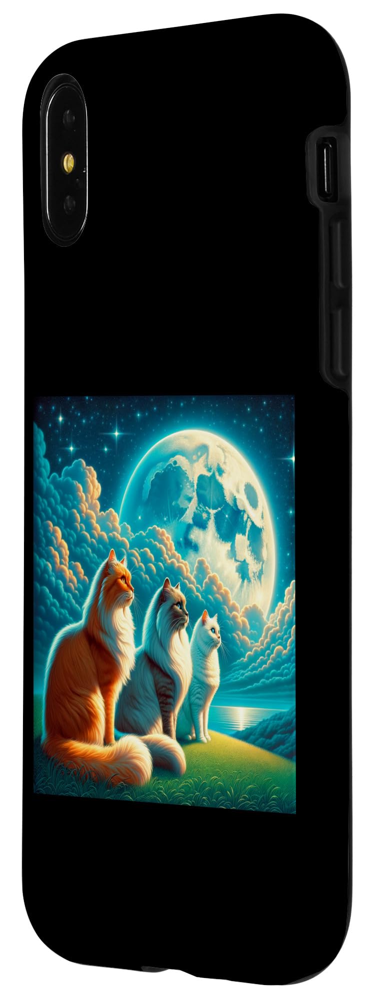 iPhone X/XS Stargazing Cats with Moon and Stars Night Sky Case - Image 2