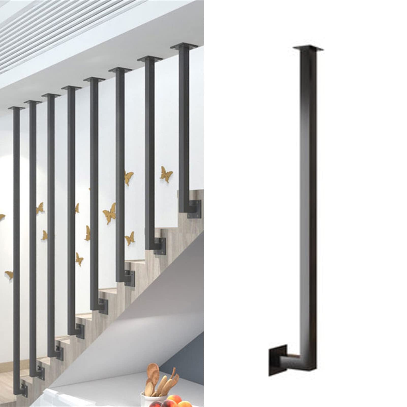 Meiiron Black 1.4-4.7Ft Stairway Handrail, Metal Iron Hand Rails, 'L' Shaped Staircase Hand Railing, Used For Both Indoor And Outdoor Steps, Metal Sturdy Load-Bearing Capacity (Color : Size : 75Cm(2.4Ft