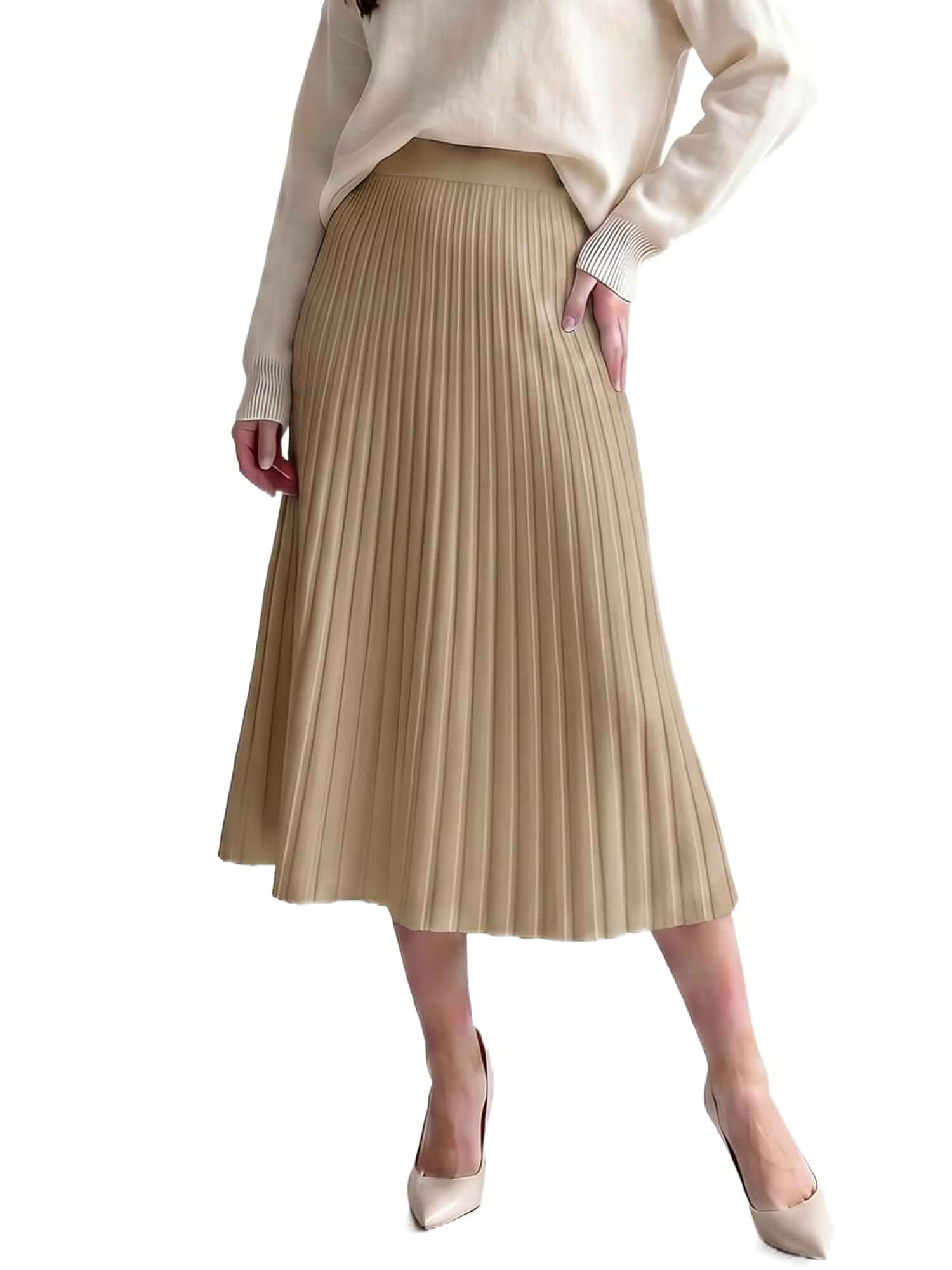 Allegra K Womens Pleated Ribbed Knit A Line Sweater Fall Winter Maxi Skirt High Elastic Waist Elegant Swing Stretchy Soft Casual