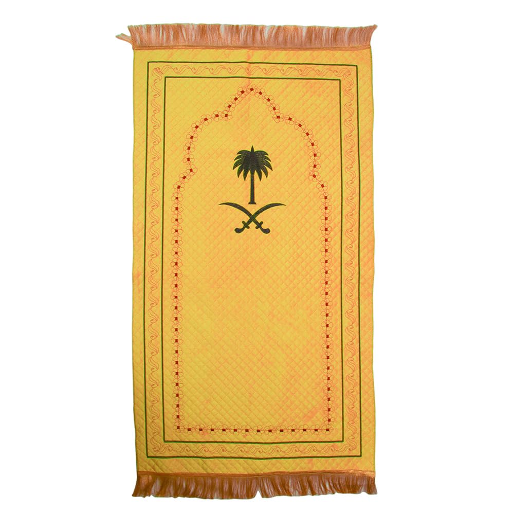 Yellow Soft Holland Velvet Adult Prayer Mat|Muslim Janamaz with Black Flower Border & Jari Zulfikar Embroidery Foldable, Comfortable, Anti-Skid Musalla Rug (4.5 ft x 2.5 ft) by Dulhan Enterprises-image-27