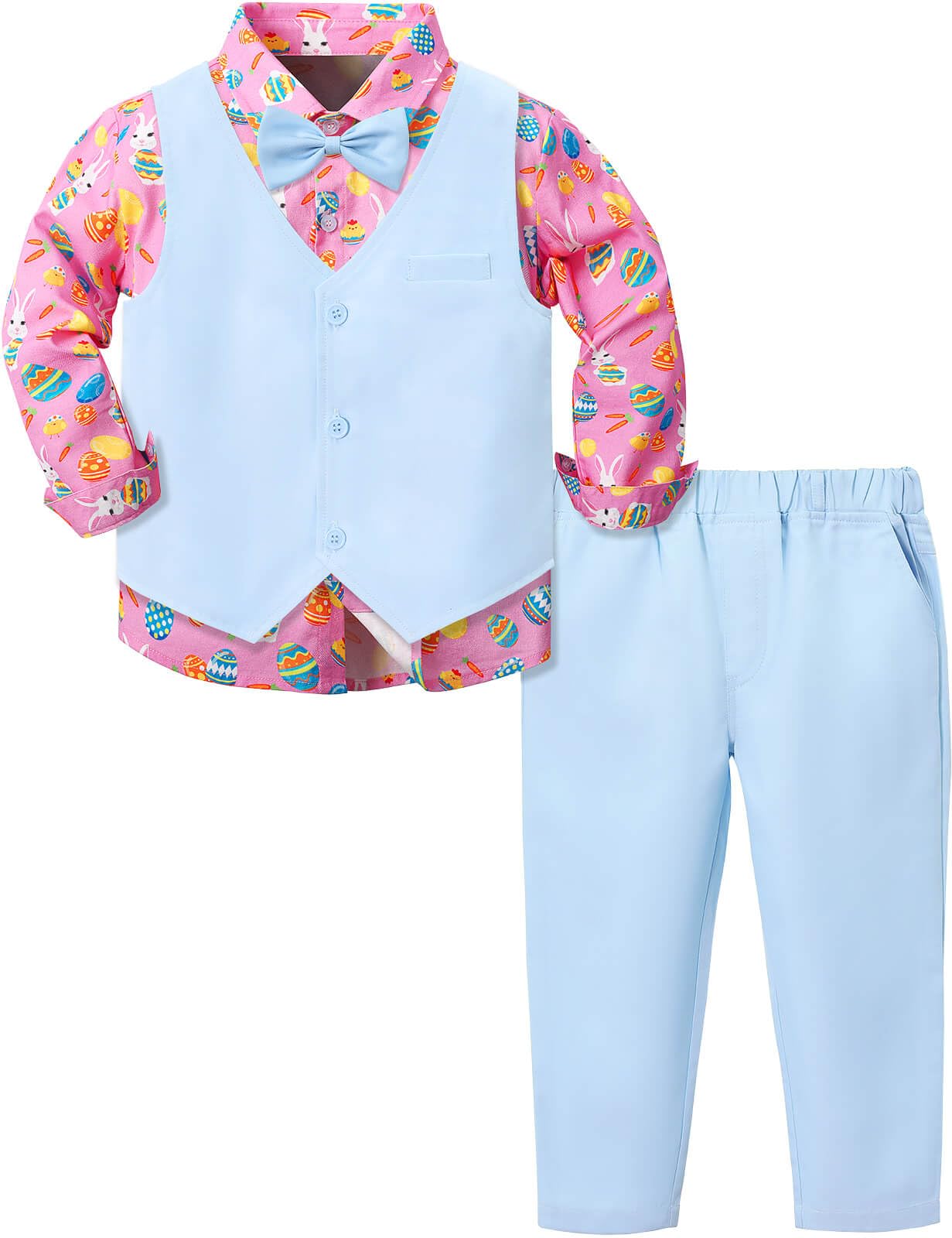 A&amp;J DESIGN 4pcs Baby &amp; Toddler Boy Print Suit Set for 12 Months - 5T, Shirt &amp; Pants &amp; Vest &amp; Bow Tie