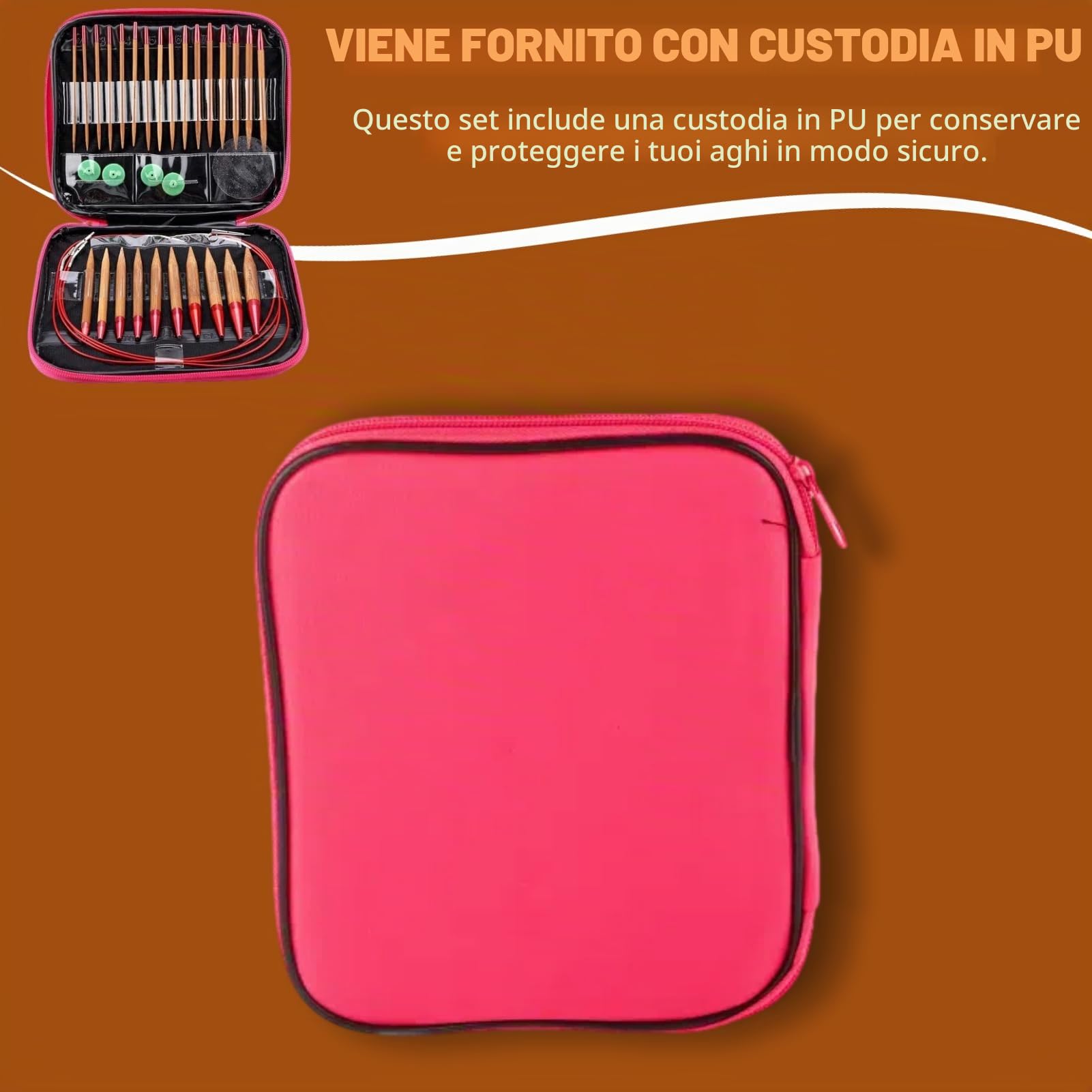 Kit di aghi circolari intercambiabili, 13 pezzi di aghi di bambù carbonizzati Set di anelli per maglieria in alluminio