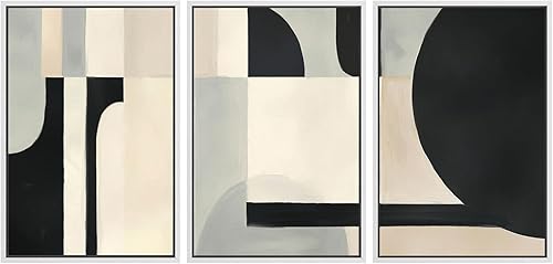 Miniatura 65 de SIGNLEADER Lienzo enmarcado para pared, juego de arte de collage de polígonos retro marrón tostado, ilustraciones con formas abstractas, arte