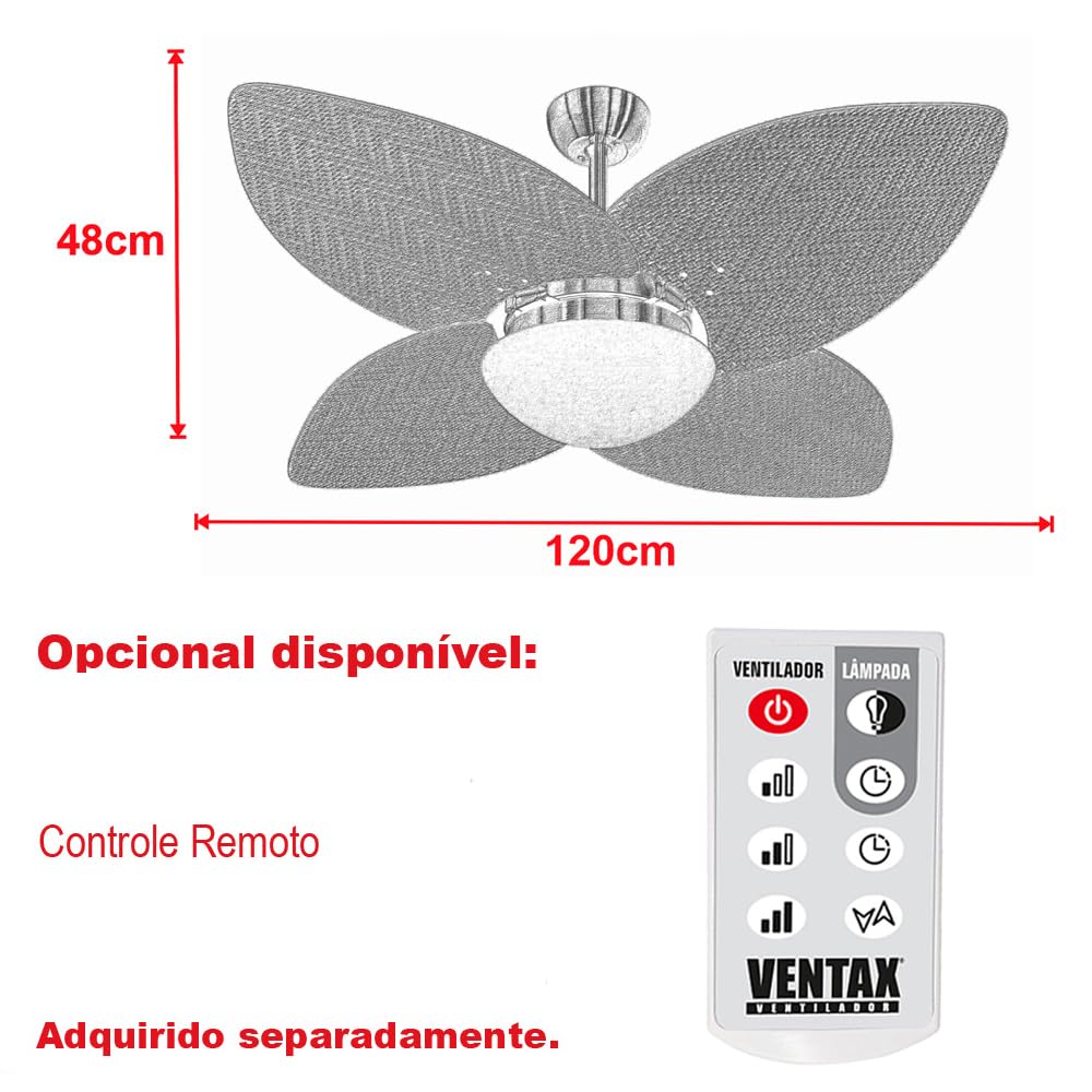 Ventilador Teto Dourado 4 Pás Madeira Winds Sala Ventax 110V Ventilador Teto Dourado 4 Pás Madeira Winds Sala Ventax 110V