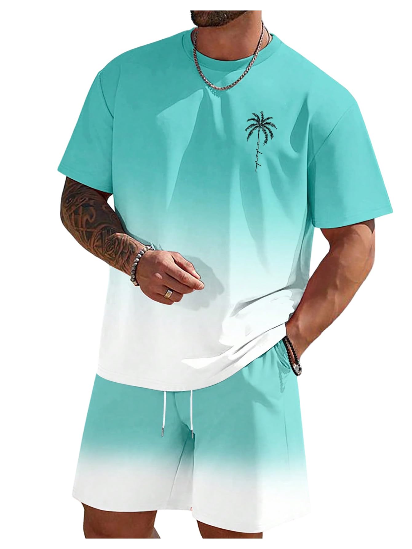 Mens Short Sets 2 Piece Outfits Tropical Graphic Tees and Shorts Sets Beach Vacation Outfits