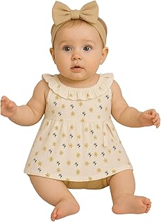 Baby Girls Summer Floral Soft Floral Dress Light Cotton Sleeveless 3-24 Months Beige