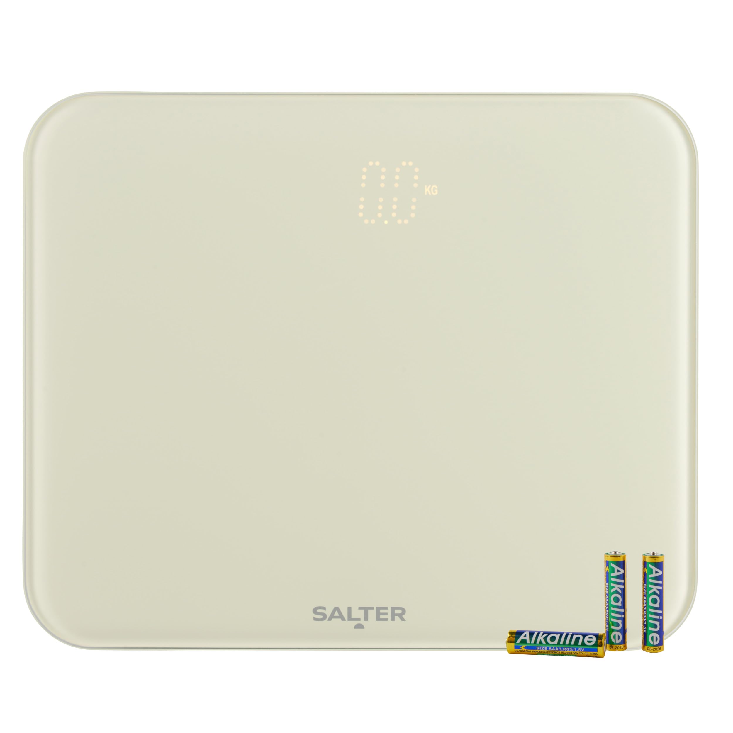 Salter Halo Electronic Scale – LED Easy-Read, Hidden till Lit Display, Toughened Glass Platform, 180KG/400lbs Capacity, KG/ST/lbs, Carpet Feet Included, Step on Weight Reading, Cream