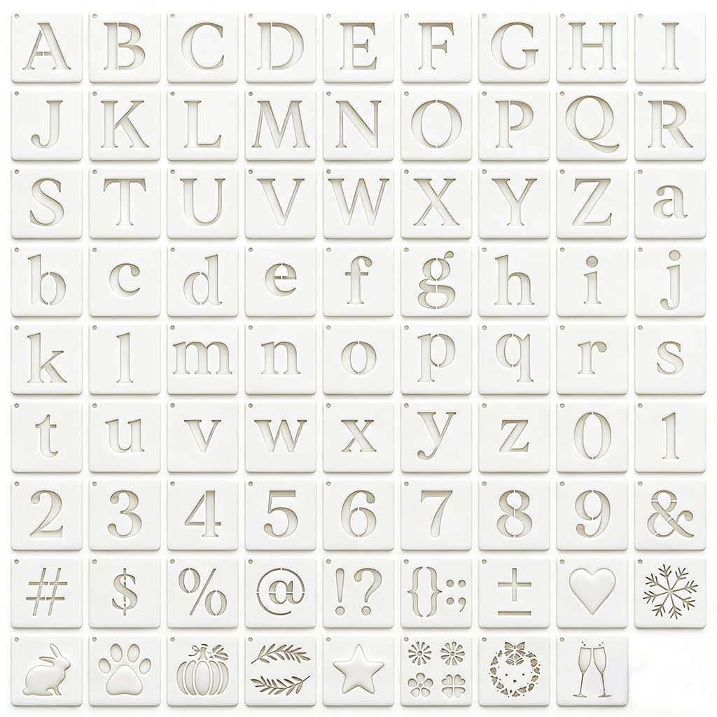 80 Pcs Pochoirs pour Peinture, Pochoir Lettre Alphabet et Chiffre, Modeles Reutilisables en Plastique, Normographe Lettre pour Scrapbooking, Art Projects, Decoration Murale et Bricolage DIY