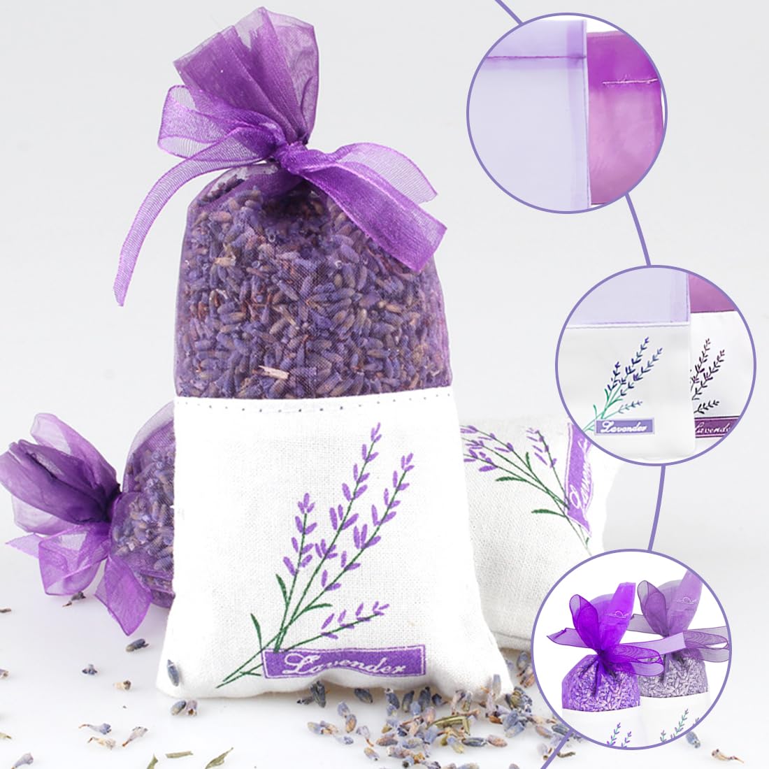 YUZNA Lot de 12 Sachet Sacs Vides en Coton Violet, Sachet Tissu pour Lavande avec Cordon de Serrage,Lavande Vide, Sachet Lavande pour Épices, Herbes et Armoires