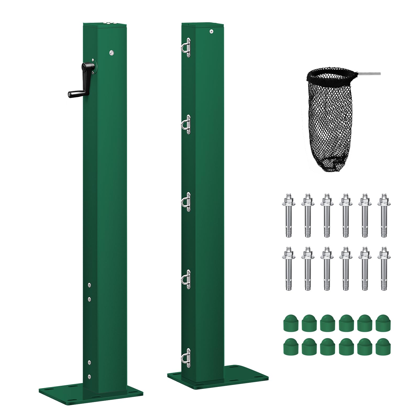 PROGOAL Professional Tennis Net Posts with Internal Safe Winder, 100mm Heavy-Duty Aluminum Post & 260mm Galvanized Base, Includes Expansion Anchors
