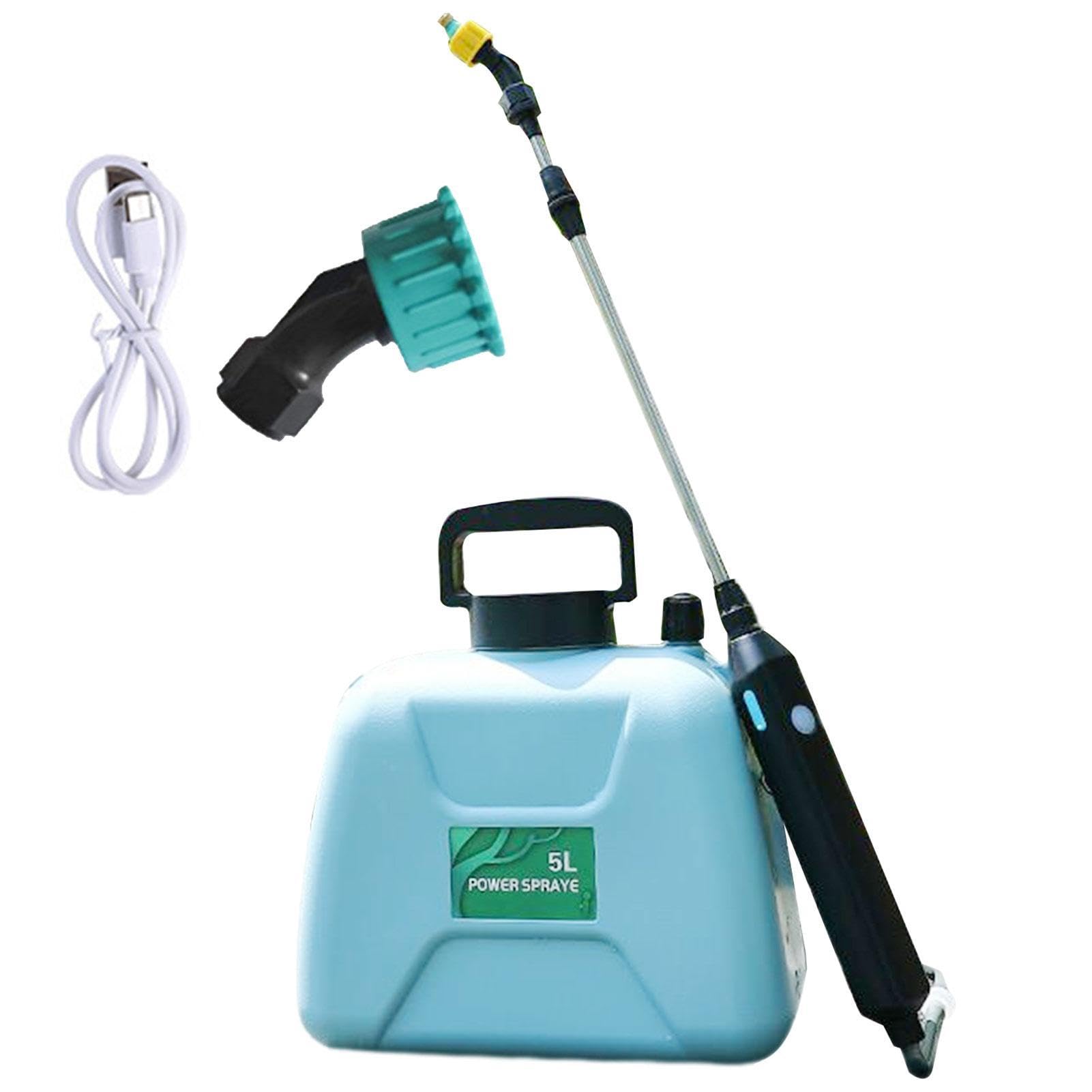 Spruzzatore alimentato a batteria, 5 l, spruzzatore per prato da giardino | pompa USB | Spruzzatore liquido da giardino con bacchetta telescopica, 2 ugelli spray e tracolla regolabile per piante da