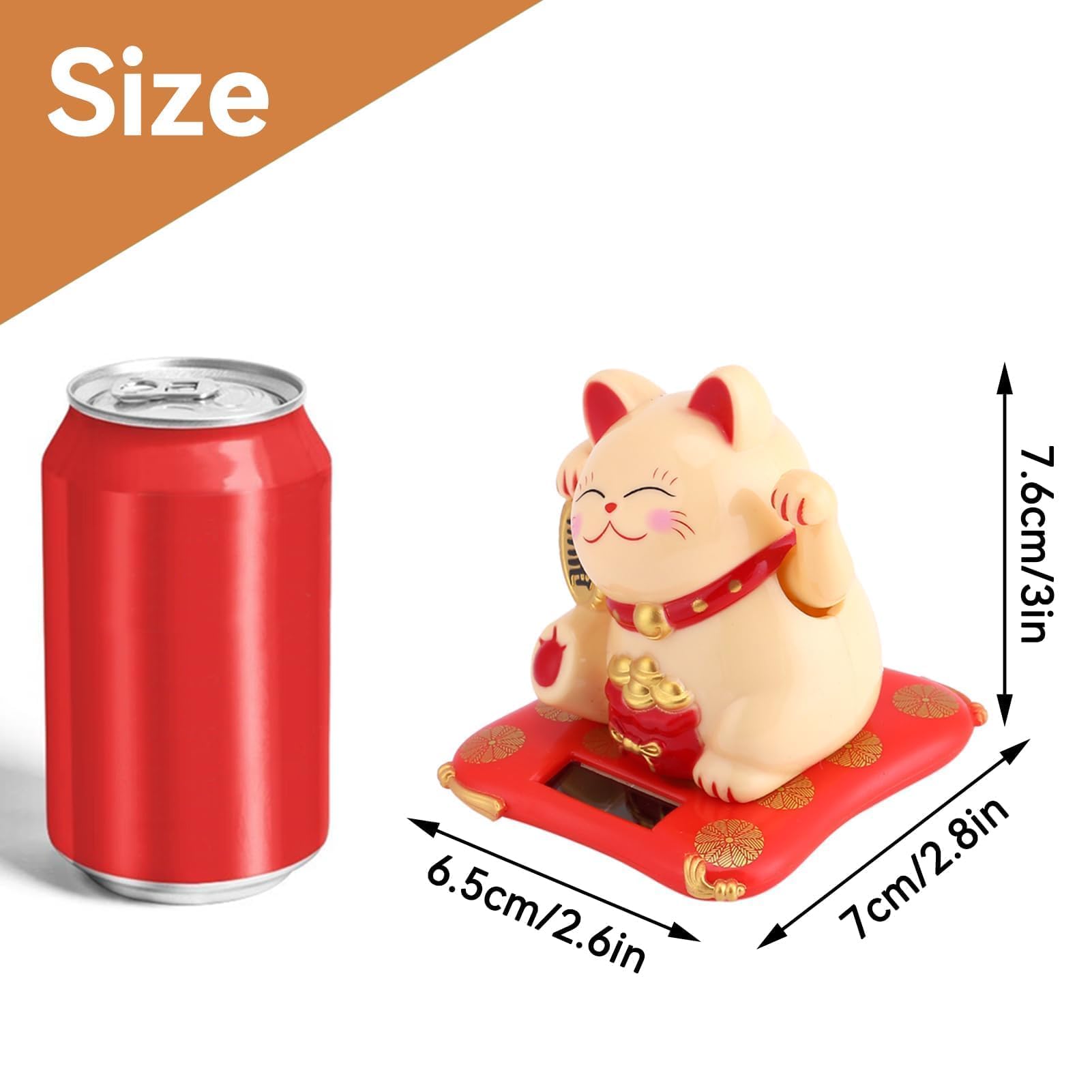 Lucky Cat, Mini Maneki Neko Statua di Gatto Giapponese con Braccio ondeggiante Alimentato ad energia Solare per la Decorazione del cruscotto dell'auto di casa(Giallo)