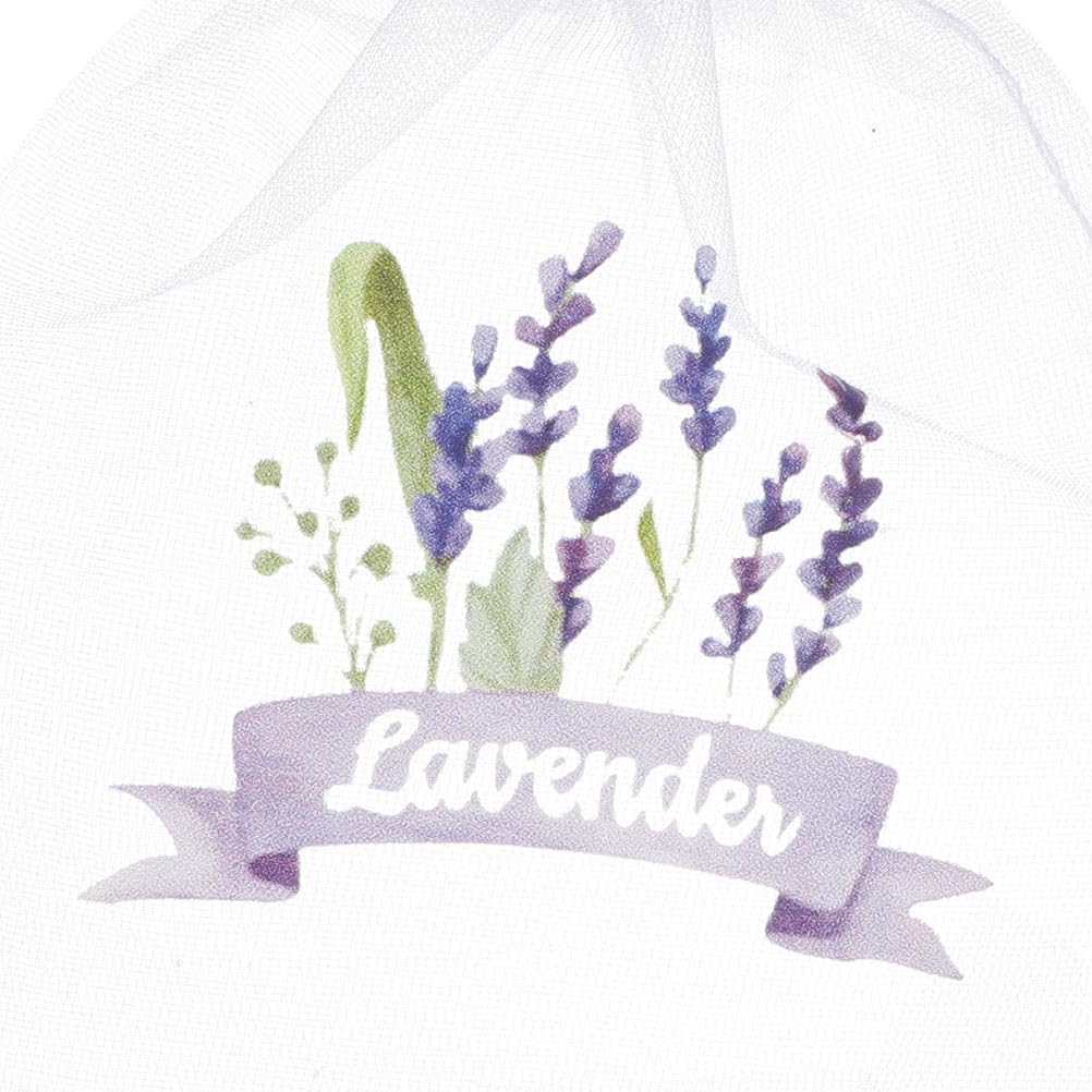 LOGOFUN 20PCS Lavender Sachet Drawstring Bags Lavender Organza Gauze Bags Dried Lavender Sachet Pouches for Wedding Home Supplies - White
