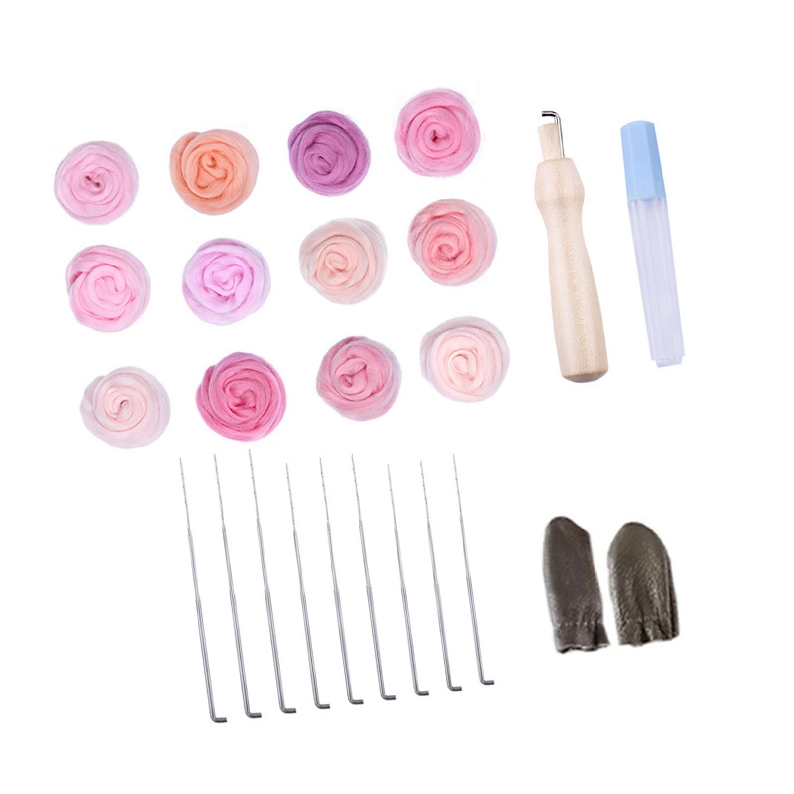 Tsophreniq 10/12 Color Craft Wool Felted Set Needle Felting Set with Felting Needle Wool Roving Finger Cots and Accessory for Craft and Tool