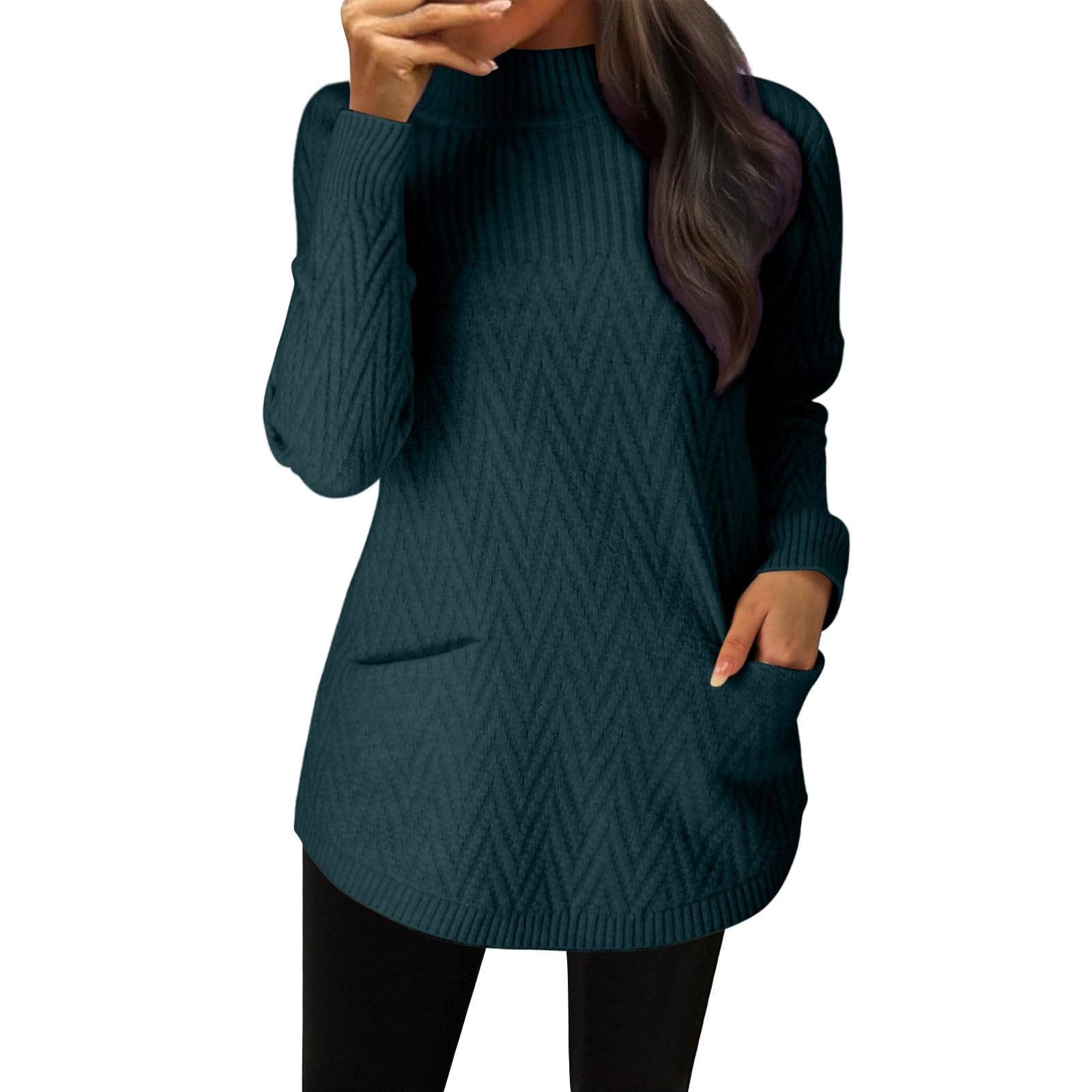 Cozy Sweaters for Women Casual Mock Neck Warm Knit Sweater Fall Winter Clothes Long Sleeve Pullover Tops with