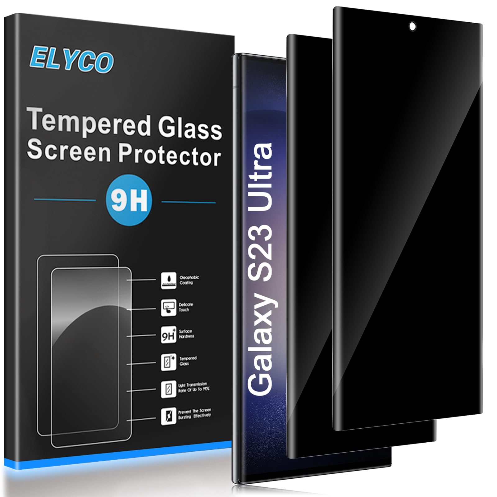 ELYCO Sichtschutz Schutzfolie für Samsung Galaxy S23 Ultra 5G für Panzerglas, 2 Stück Anti-Spy Sichtschutzfolie, Sichtschutz Panzer Schutz Glas, Privacy Displayschutz, 9H Härte, Kratzfest, Blasenfrei