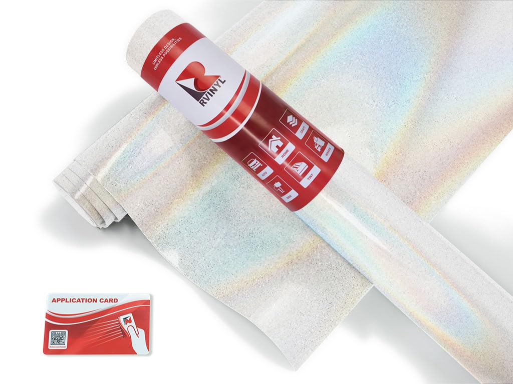 Rwraps Diamond Vinyl Car Wrap Film in White Chameleon - 5ft x 2ft - Vehicle Sheet Roll with Adhesive Back and Air Release Technology
