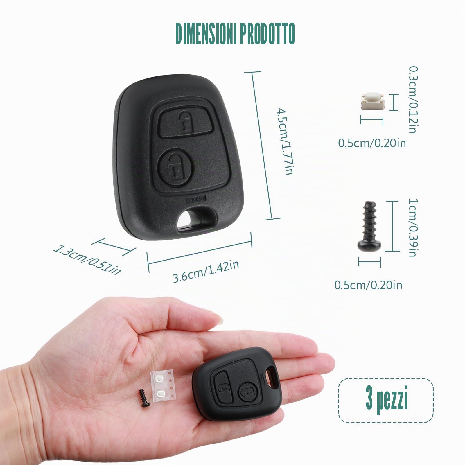 Guscio Chiave per Peugeot 2 Tasti, Cover Chiave Guscio Telecomando Compatibile con Peugeot 106, 107, 206, 207, 208, 407, 806, Citroen C1, C2, C3, C4, C5, Guscio di Ricambio + Due Micro Pulsanti