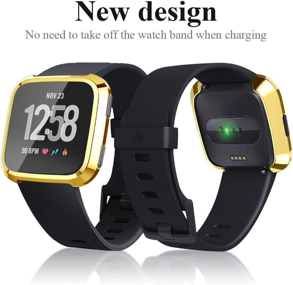[8-Pack] Screen Protector Case Compatible with Fitbit Versa Cover,All-Around Soft TPU Plated Cover Ultra Slim Scratch-Proof Bumper Shell Accessories (8 Colors)