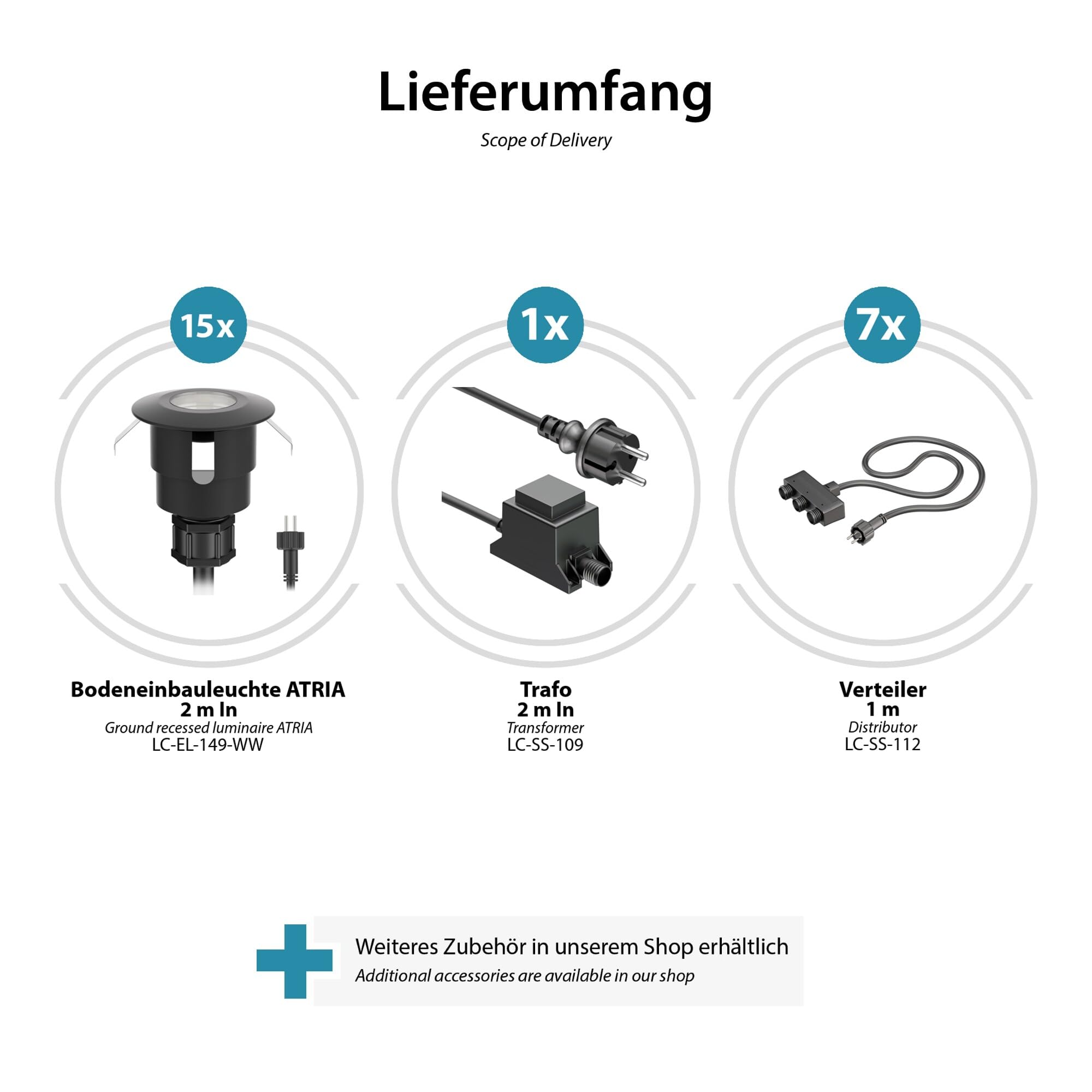 ledscom.de Apparecchio da incasso a pavimento a LED ATRIA per uso esterno, IP65, nero, rotondo, Ø 40 mm, bianco caldo set da 15