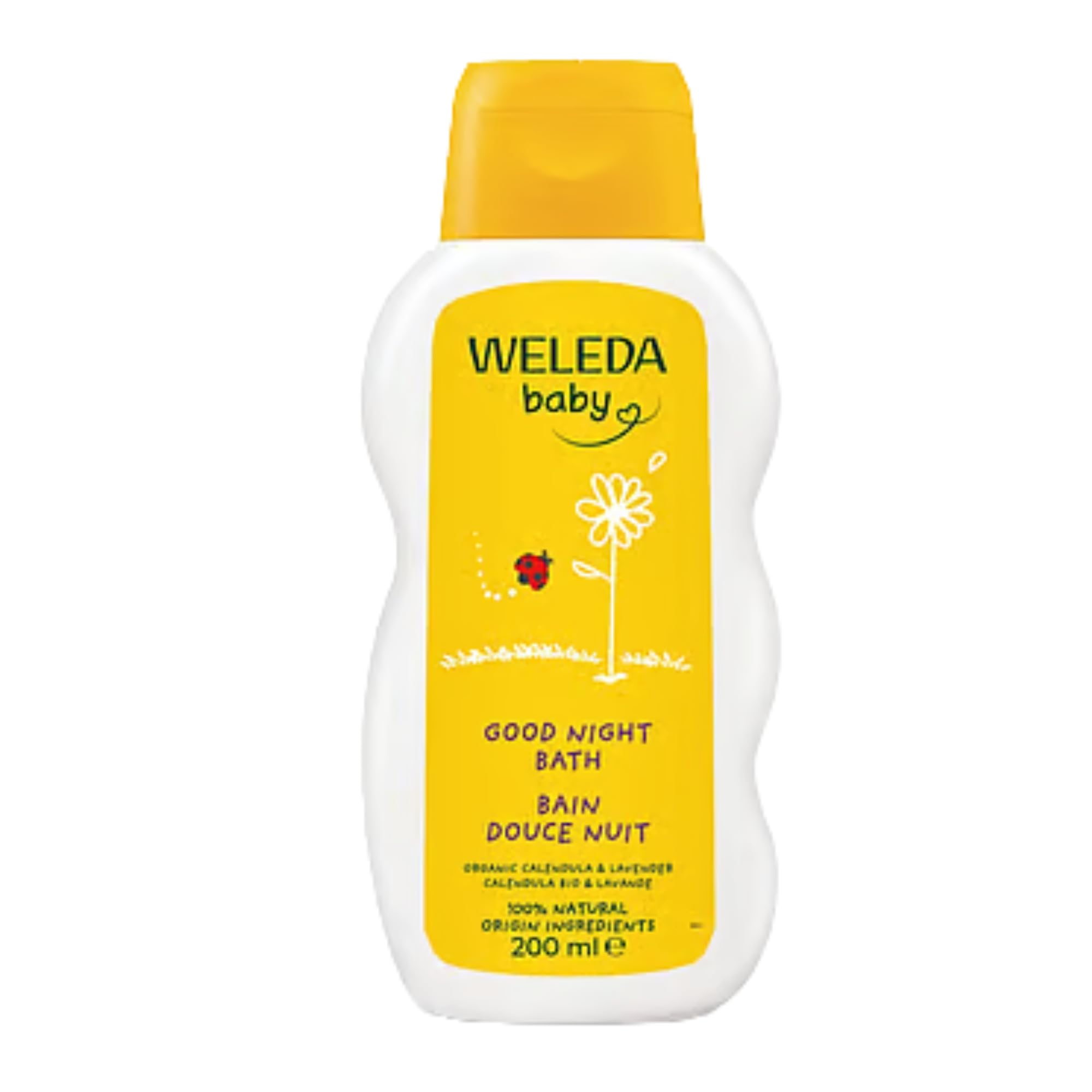 Weleda – Baño de Caléndula Buenas Noches para Bebé, Rutina de Sueño Relajante con Lavanda y Caléndula BIO, Higiene Natural y Suave Sin Aclarado con Aceites Vegetales – 200 ml