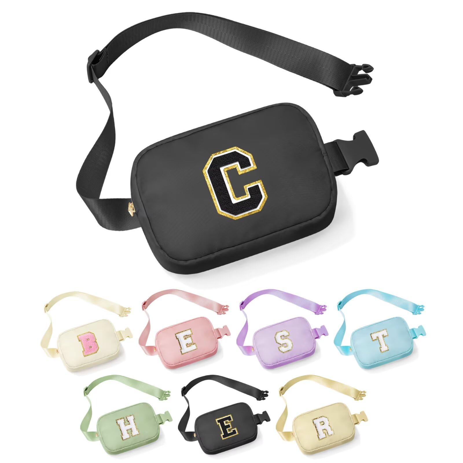 YOOLIFE Graduation Gifts for Boys - 4 5 6 7 8 9 Year Old Boy Birthday Gift, Fathers Gifts for Son, Black Initial Crossbody Bag Belt Bag C, Small