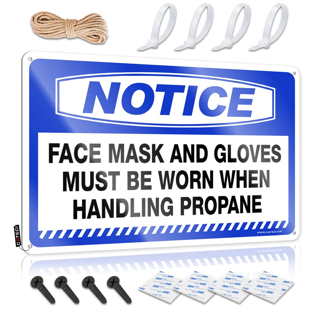 Tin Sign Metal Notice Face Mask And Gloves Must Be Worn When Handling Propane Tin Sign Outdoor Bar Decor Metal Bar Decor(30X40CM)