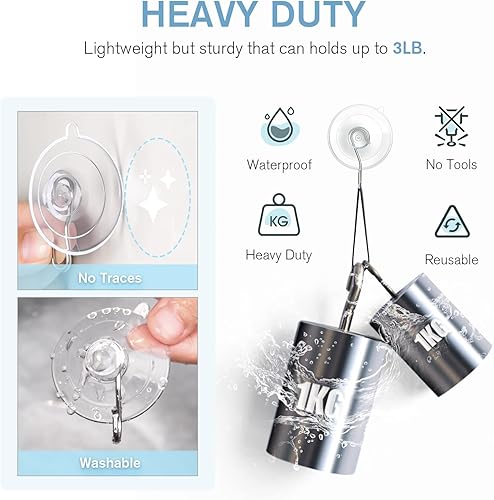 Miniatura 3 de VIS'V Ganchos de ventosa, ventosas pequeñas de 1.77 pulgadas con ganchos de metal, extraíbles y reutilizables, transparentes, 12 unidades