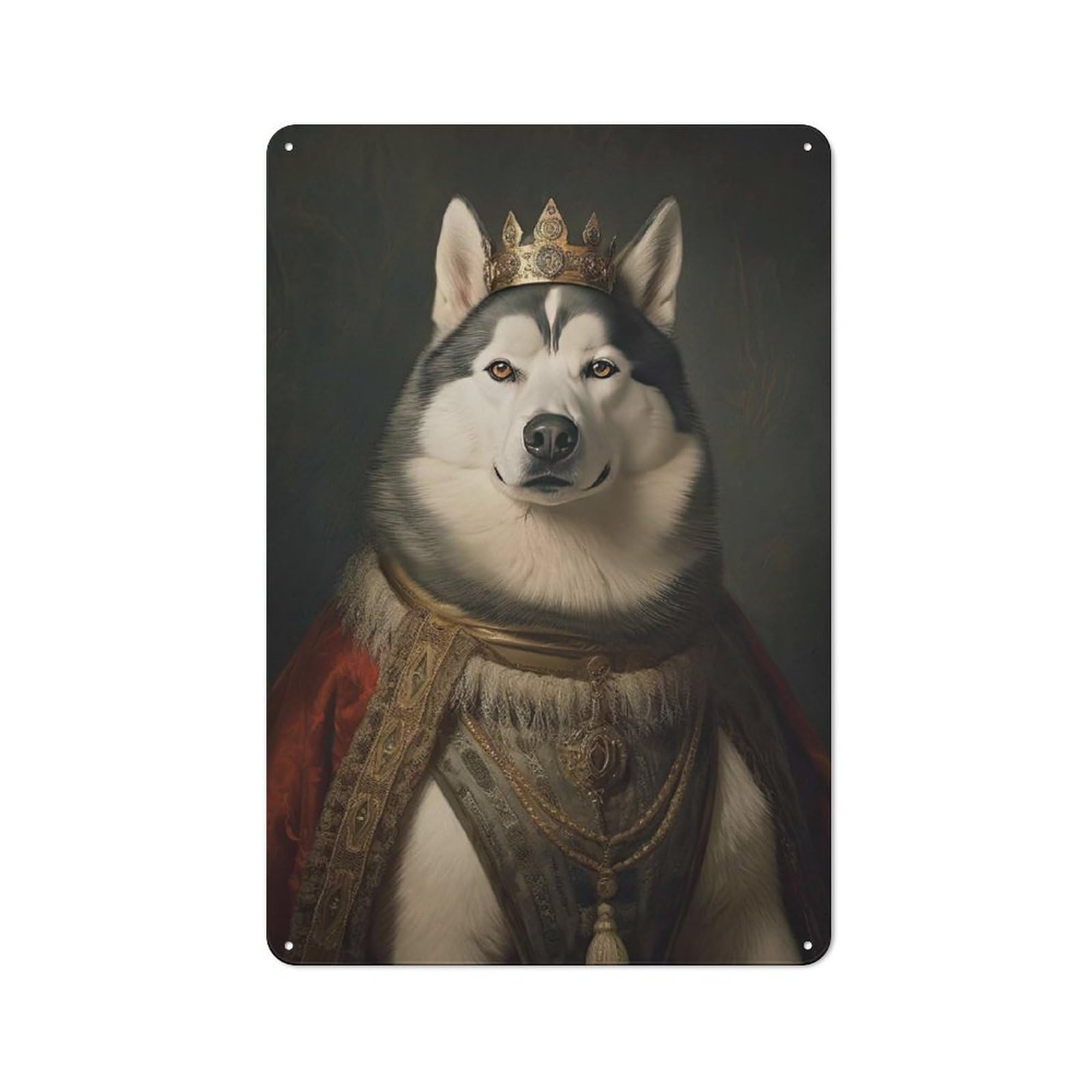 Junmoney Style-9 Office Metal Sign With Husky The King Design 30X20cm, Classic Study Room Decor For Office, Study, Studio Or Hallway