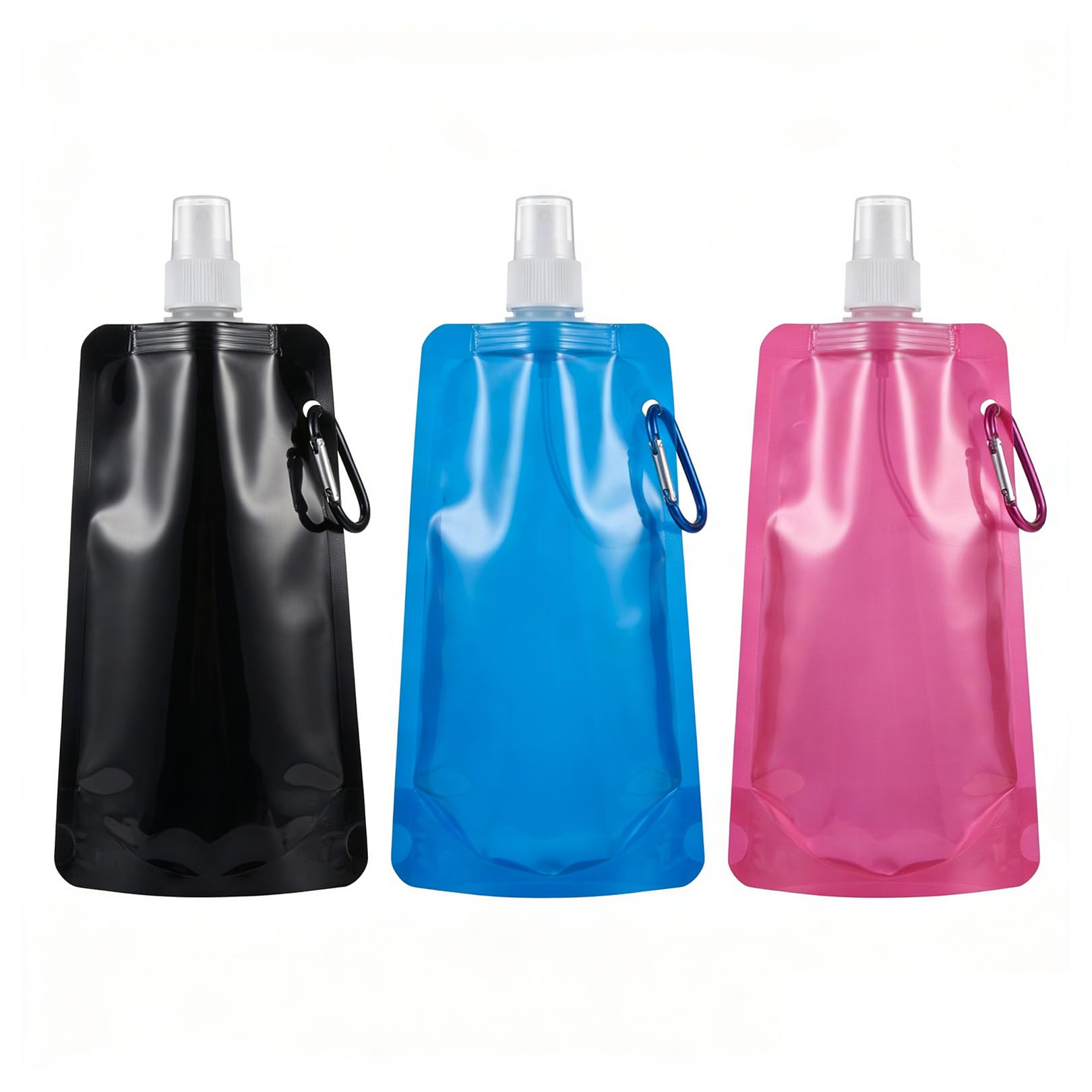 3 Stück Faltbare Trinkflasche 500ml,Faltbare Wasserflasche,Trinkflasche Faltbar,Wasserflaschen Flasche Faltflasche Trinkbeutel Festival Wiederverwendbare Zusammenklappbare mit Clip für Wandern Reisen