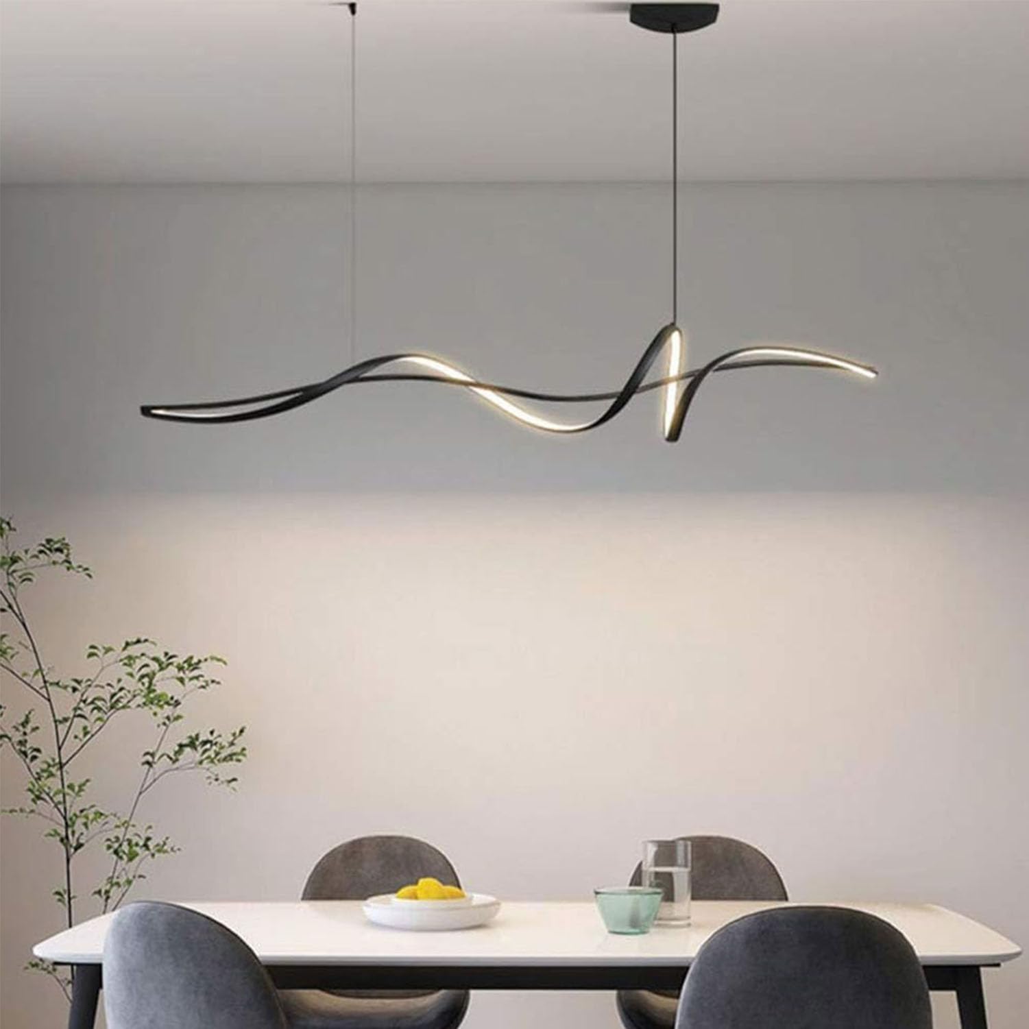 Lámpara Colgante LED Moderna para Comedor - Lámpara de Techo Regulable con Mando a Distancia | Ideal para Cocina, Oficina o Sala de Estar | Diseño Minimalista, Ahorro Energético (Negro, 120cm)