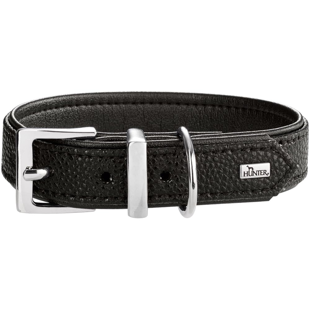 HUNTER Hundehalsband Sofia, Farbe: schwarz, Kunstleder in Rindnappa-Optik, pflegeleicht, Brilliant gefärbt, weich gepolstert, reißfest, Made in Germany, Größe 45