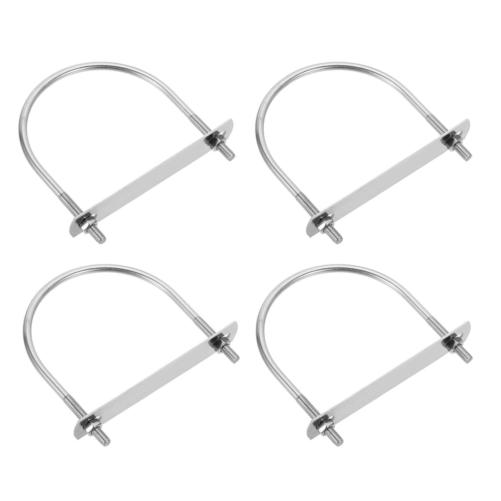 sourcing map M6 Round U-Bolts, 4 Sets 89mm(3.5") Inner Width 110mm(4.33") Length 201 Stainless Steel U-Clamp Bolt with Plates & Nuts for Automobile, Trailer, Boat Trail, Silver