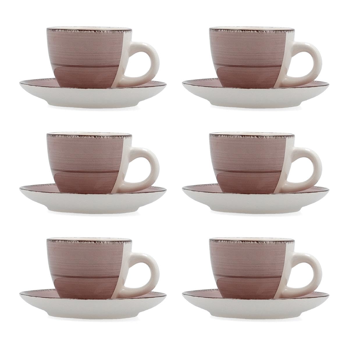 Quid Vita Morning Set of 6 Cups with Saucer Ceramic 9cl Earthenware Microwave Safe Dry Dishes on Both Sides After Each Wash